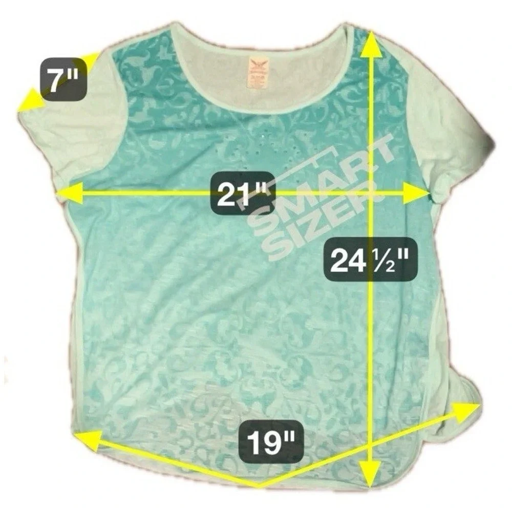 Faded Glory Opaline Green Burnout Damask Rhinestone Top, Women's XL 16-18‎